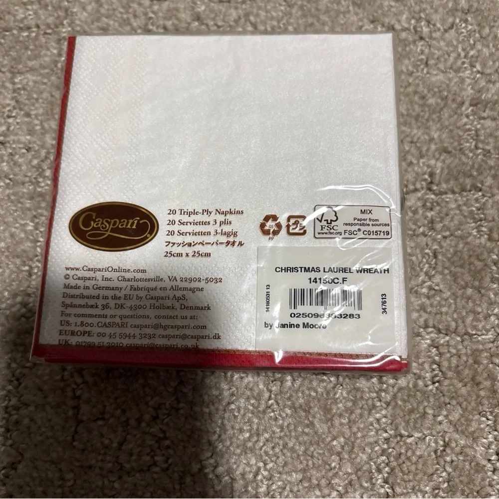Caspari Christmas Laurel Wreath Cocktail Napkin Letter F 20Triple Ply  25x25 Cm